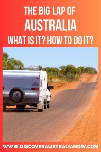 Caravan driving in Outback Australia during driving big lap of Australia.