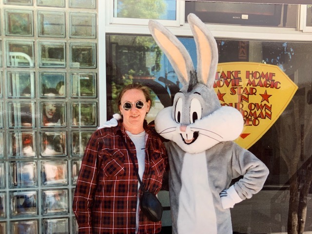 Sharyn meeting Bugs Bunny at Movie World on the Gold Coast.