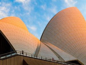 Up close to the Sydney Opera House. See the tiles on a 7 Days Sydney Itinerary.