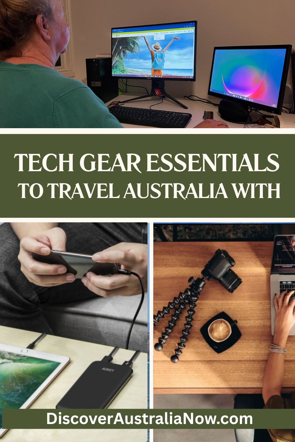 Tech gear - computer, camera gear, powerbank to help travel Australia.