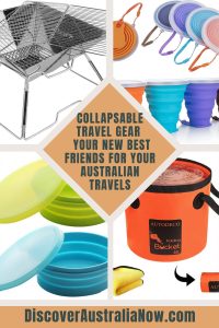 Collapsable Travel gear - fire pit, cups, bowls and bucket for your Australian travels.