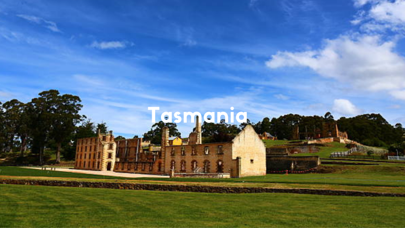 Port Arthur In Tasmania Is An Old Penal Colony. With Golden Sandstone Buildings.