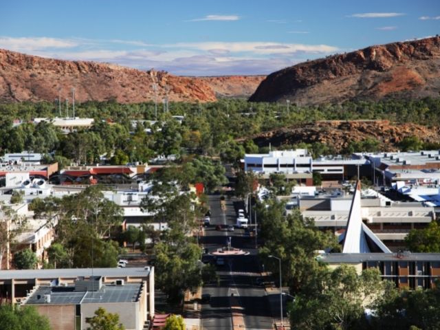 Alice Springs Is Best Seen From ANZAC Hill. The View Overlooks Alice Springs With The MacDonnell Ranges.