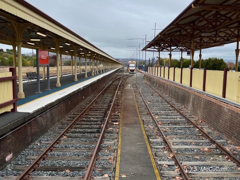 AlburyTrainPlatformC Albury Train Station has the longest platform in Australia.