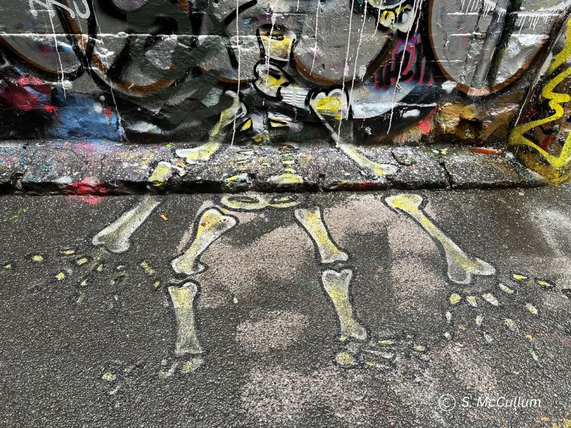 Skeleton art work on Hosier Lane.