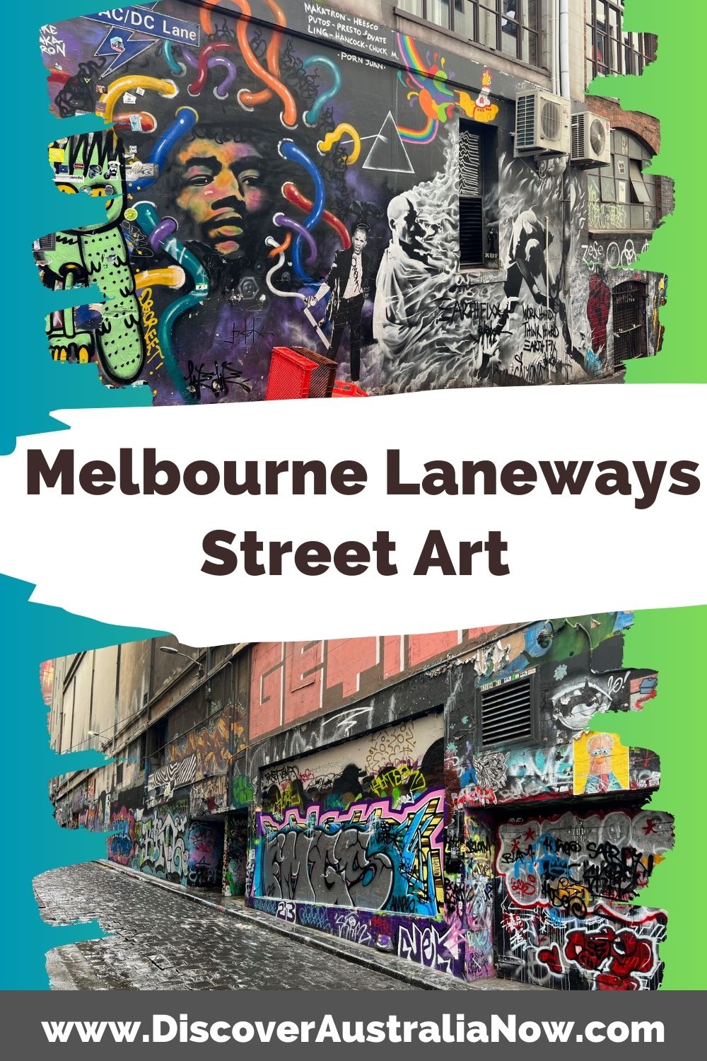 Melbourne laneways street art PIN. Hosier Lane and AC/DC Lane.