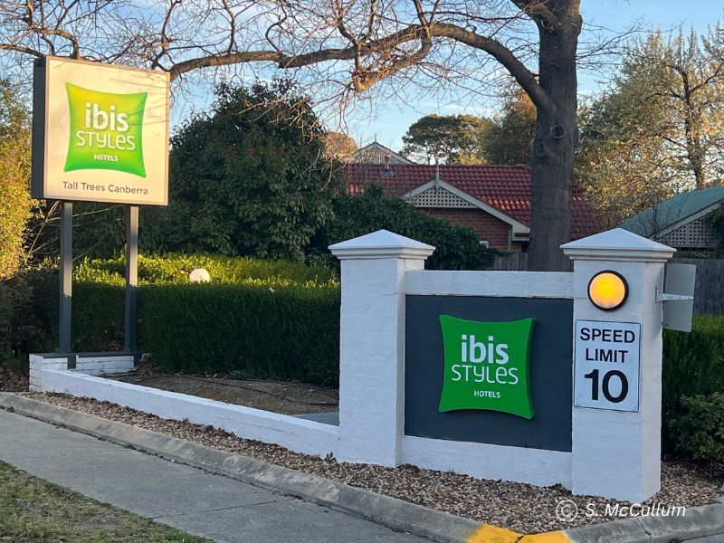 The front of Ibis Styles Canberra Tall Trees Hotel.