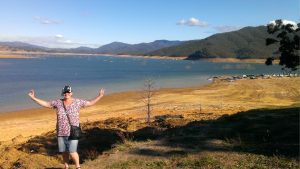 Sharyn at a very low Lake Eildon in Victoria.