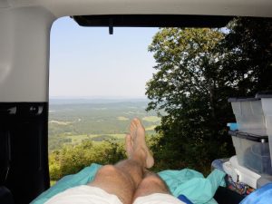 Car camping means you can wake up to views over valleys and mountains and beaches.
