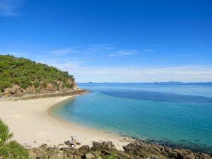 Great Keppel Island with beautiful white sandy beaches and blue water.