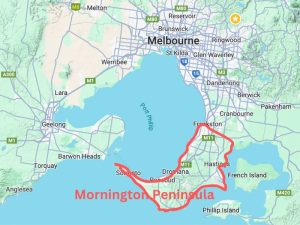 Map showing where Mornington Peninsula is in relation to Melbourne.