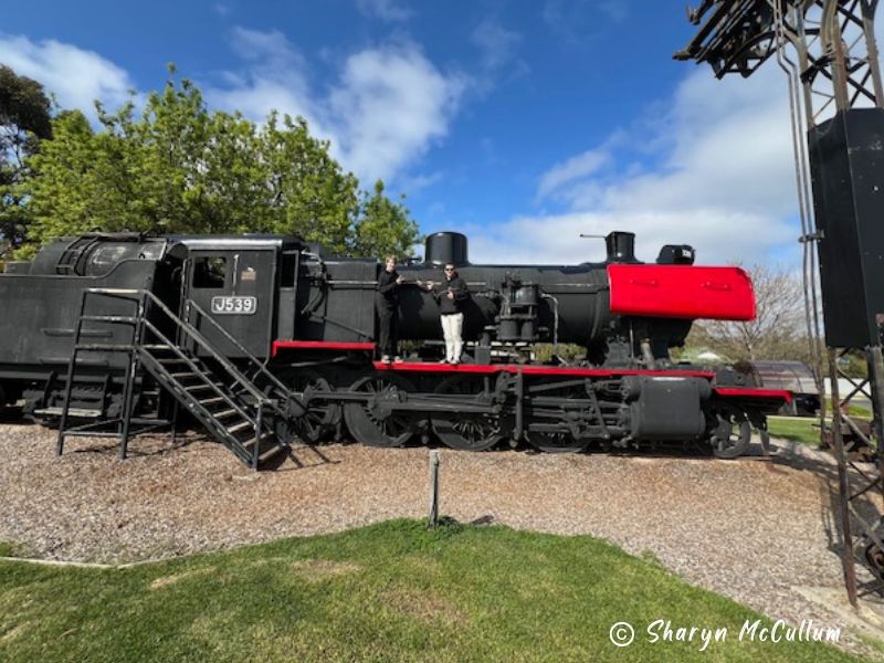 Big black steam train engine in Dimboola - a rest stop on an Adelaide to Melbourne road trip.