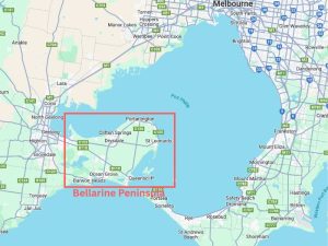 Map of Port Phillip Bay showing Bellarine Peninsula location.
