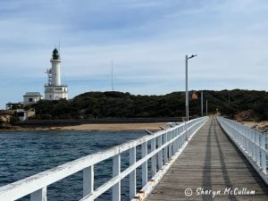 Point Lonsdale Lighthouse from Point Lonsdale Pier on a road trip around the Bellarine Peninsula.