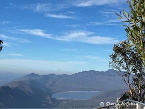 View of mountains and lake from Boroka Lookout in The Grampians.
