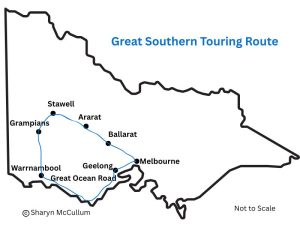 Map of state of Victoria showing the Great Southern Touring Route.