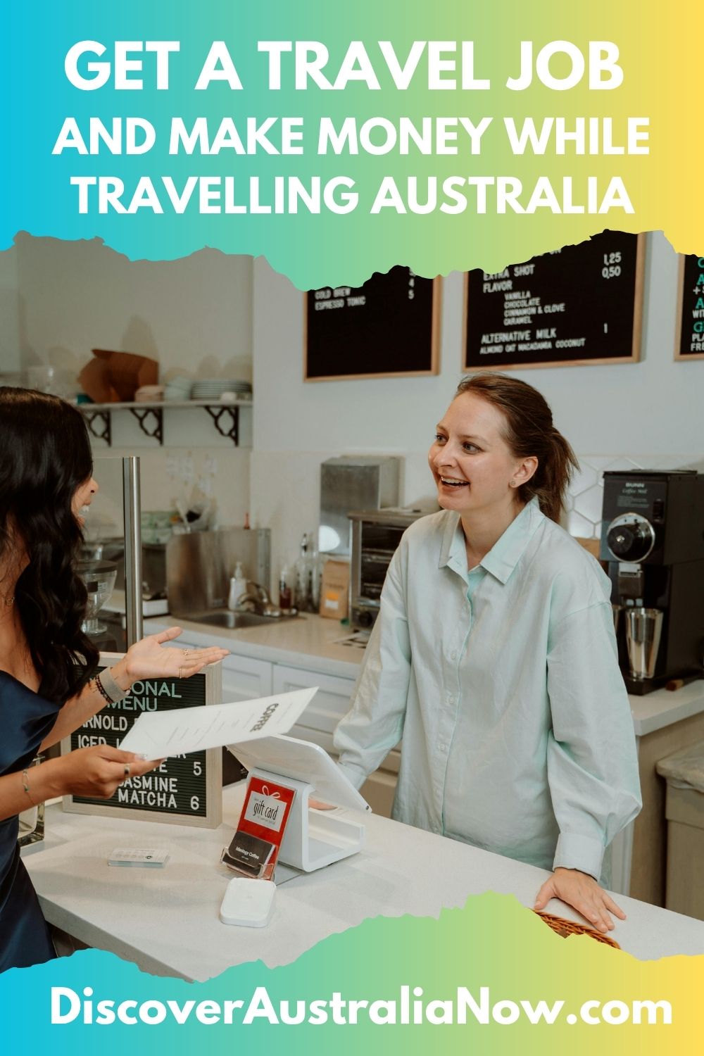 Girl working in cafe is a great travel job in Australia.