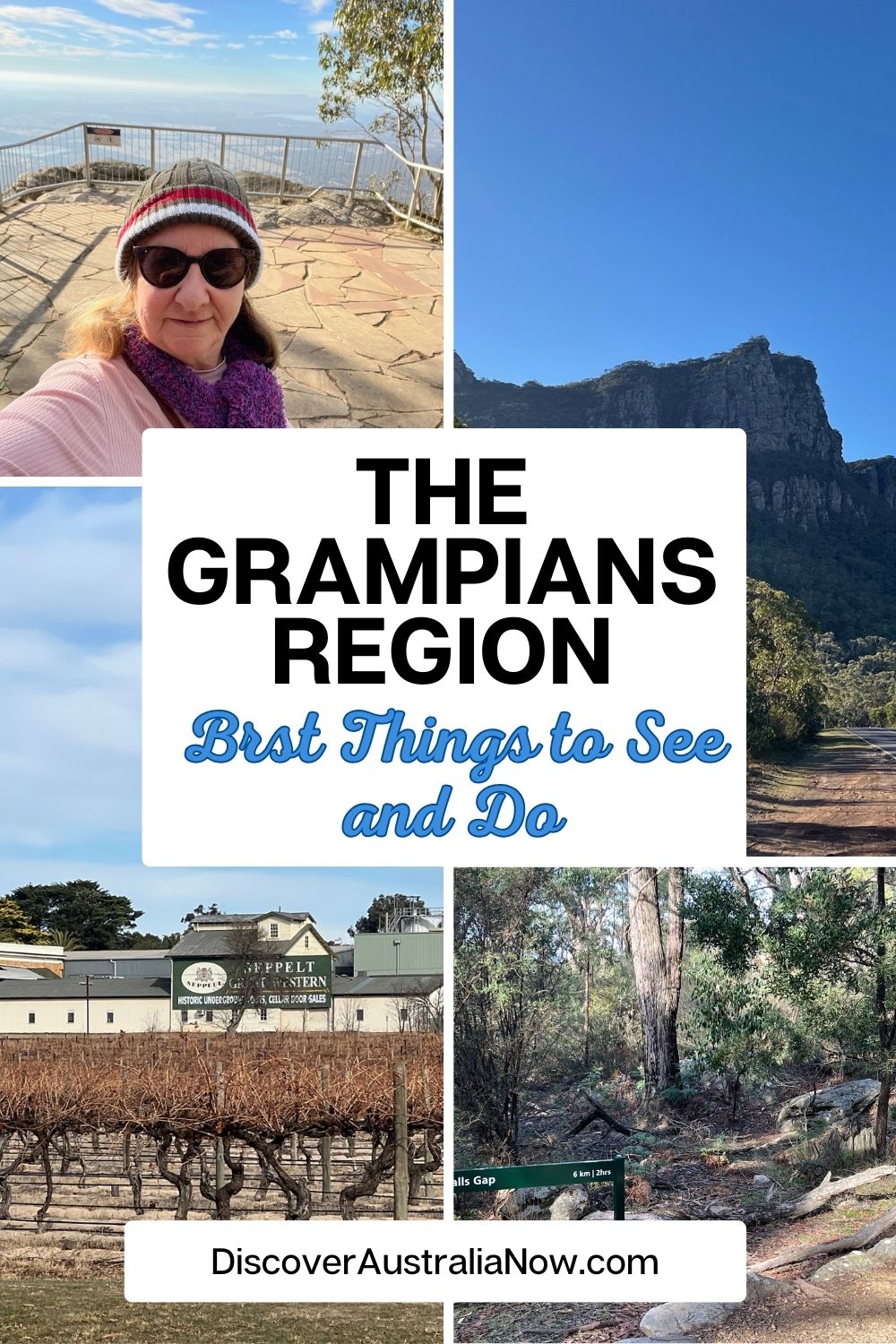 Grampians PIN showing views, wineries, towns and hikes through bush.