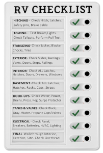 RV checklist showing the checks you need to do before driving.