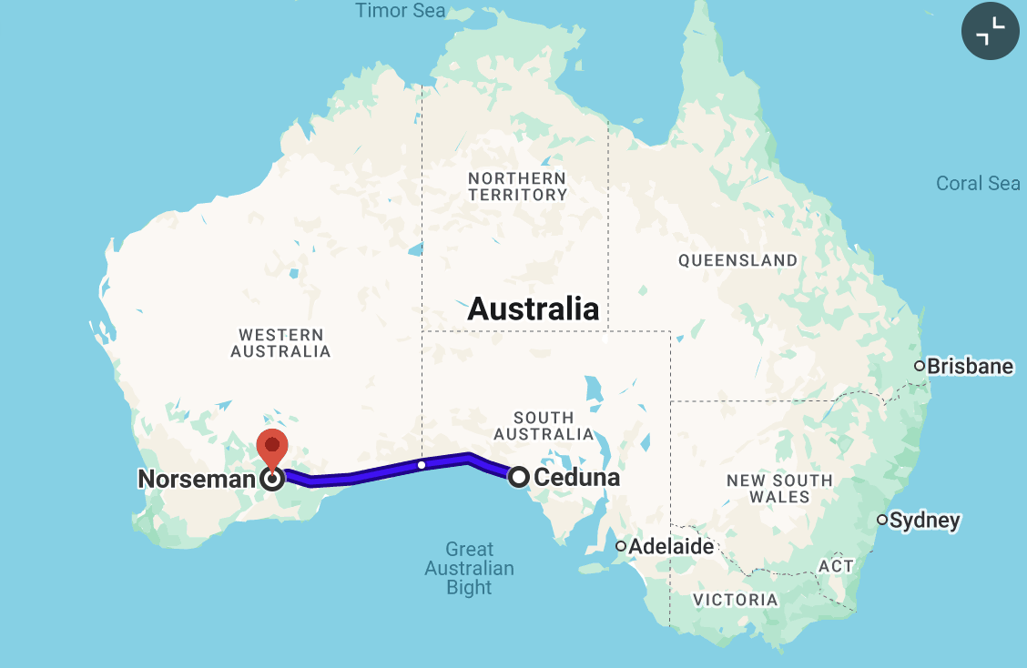 Nullarbor map showing where the road trip is in Australia.