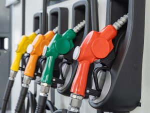 petrol pumps at service station